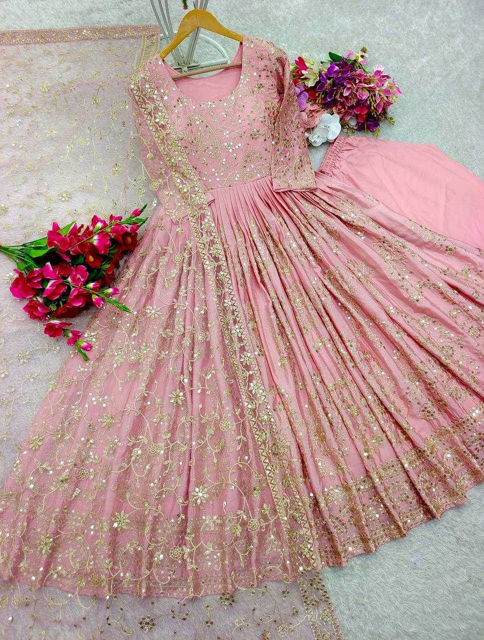 Chinon Silk Embroidery Designer Gown - MYLUXURY LANE ENTERPRISE